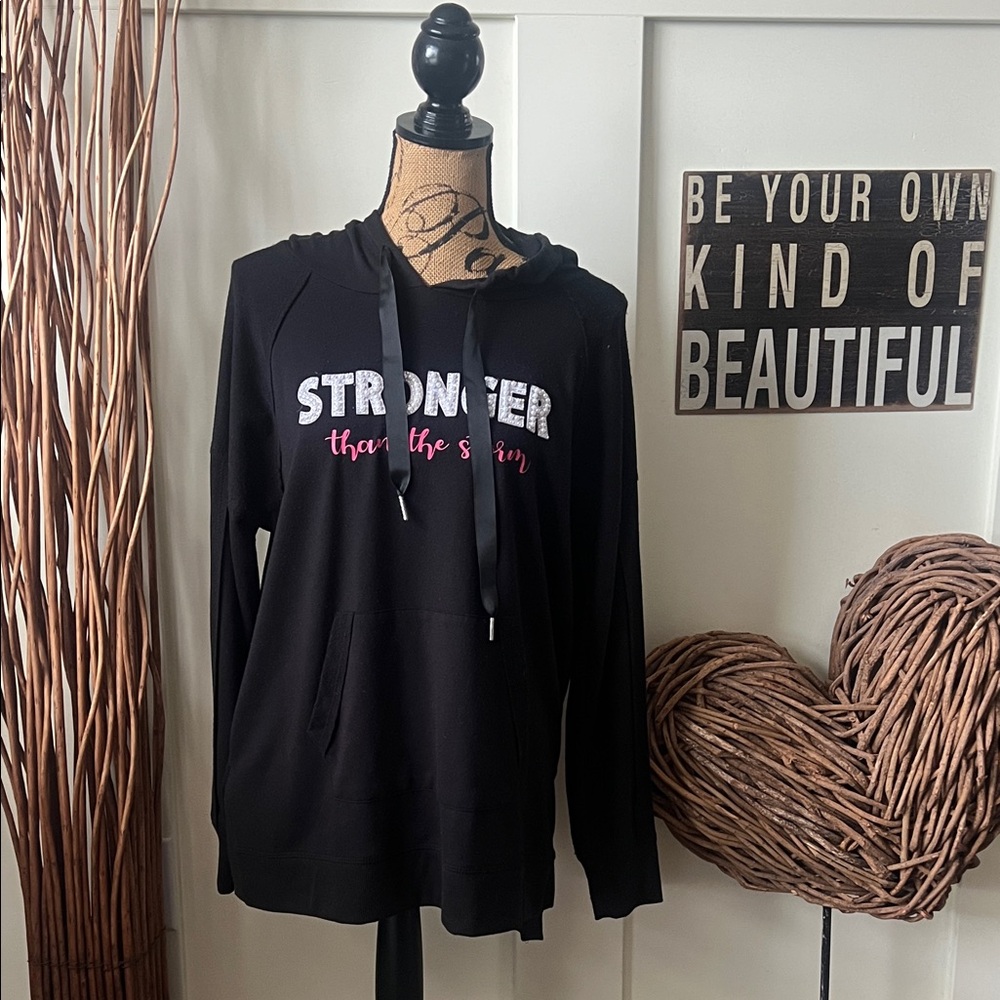 Cato Black Sweatshirt w/White and Pink Embellished Text Stronger Than The Storm